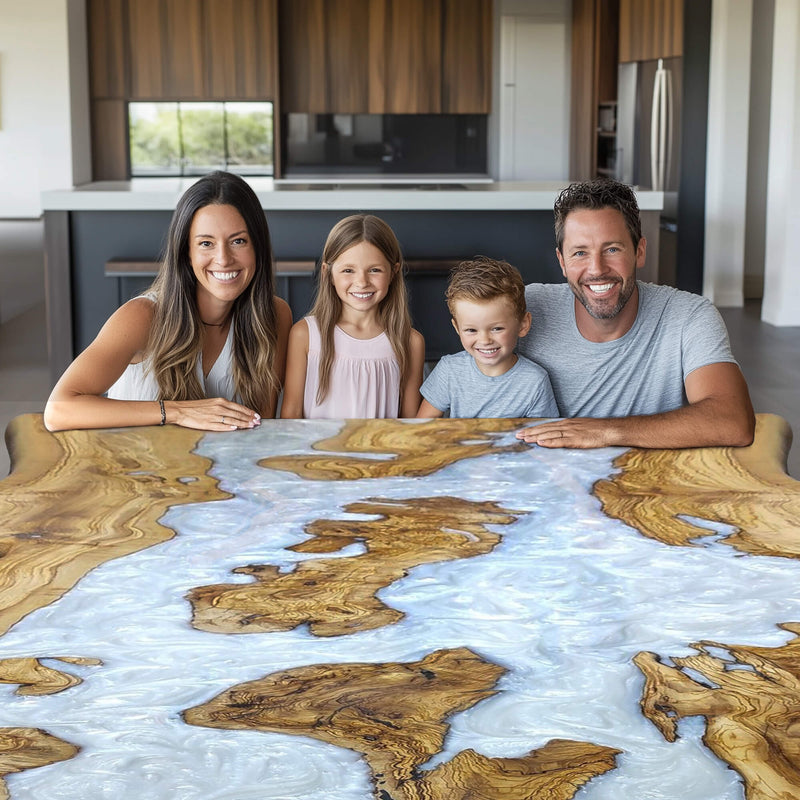 Custom Olive Epoxy Resin River Table White Resin ORT-41
