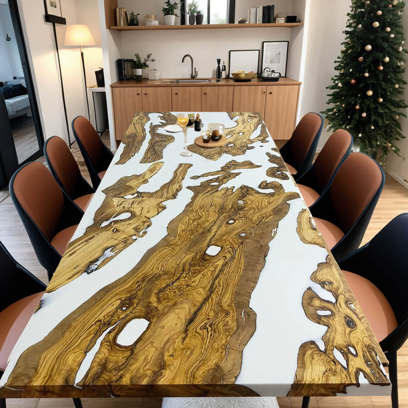 Custom Olive Epoxy Resin River Table White Resin ORT-07