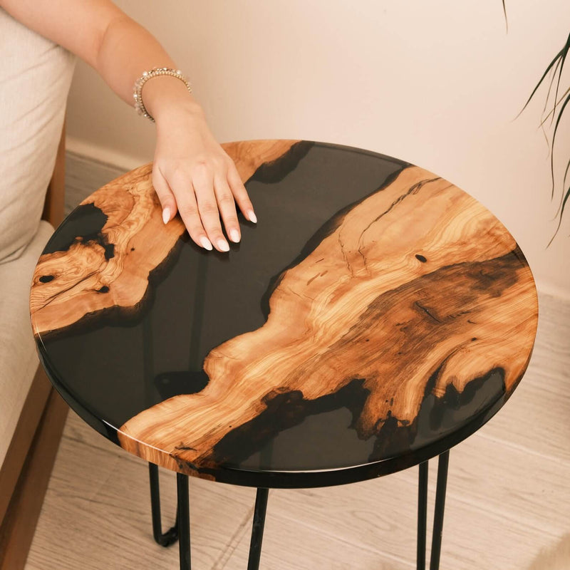 Custom Olive Epoxy Resin Round Coffee Table Black Resin CRT-45
