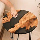 Custom Olive Epoxy Resin Round Coffee Table Black Resin CRT-45