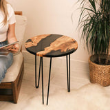 Custom Olive Epoxy Resin Round Coffee Table Black Resin CRT-45