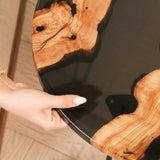 Custom Olive Epoxy Resin Round Coffee Table Black Resin CRT-45