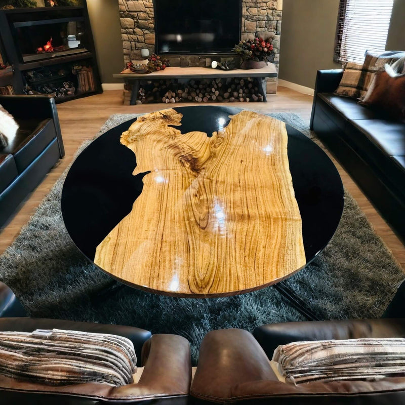 Custom Olive Epoxy Resin Round Coffee Table Black Resin CRT-46