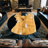 Custom Olive Epoxy Resin Round Coffee Table Black Resin CRT-46