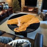 Custom Olive Epoxy Resin Round Coffee Table Black Resin CRT-46