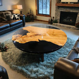 Custom Olive Epoxy Resin Round Coffee Table Black Resin CRT-46
