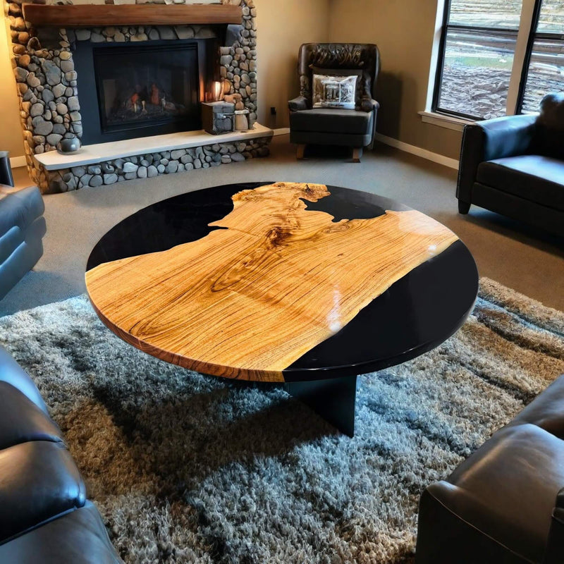Custom Olive Epoxy Resin Round Coffee Table Black Resin CRT-46