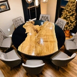 Custom Olive Epoxy Resin Round Coffee Table Black Resin CRT-46