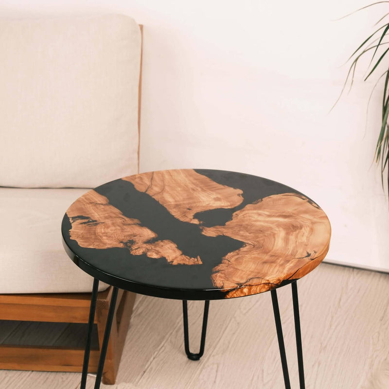 Custom Olive Epoxy Resin Round Coffee Table Black Resin CRT-44