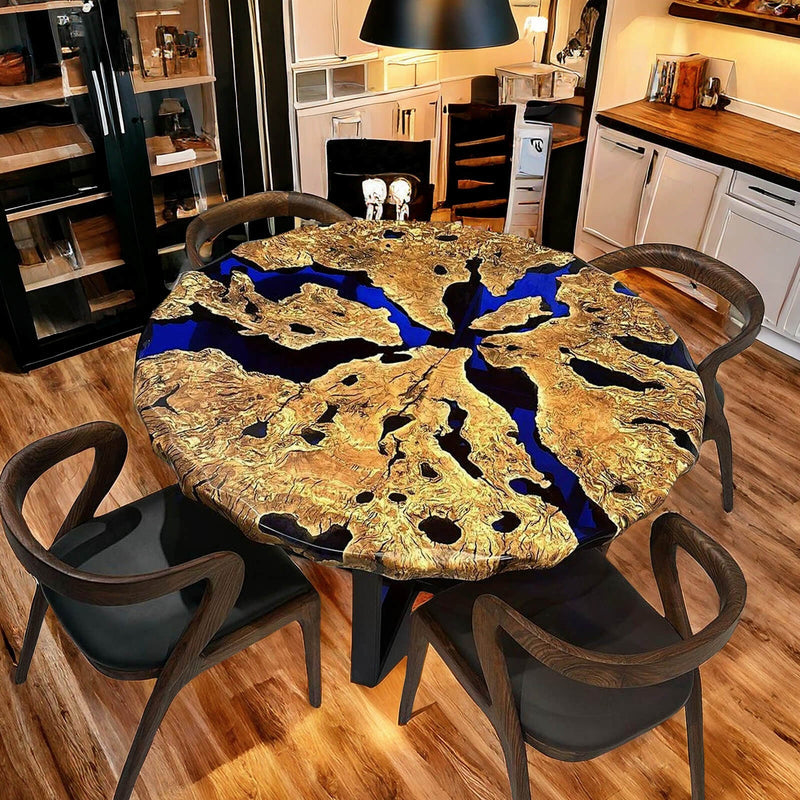 Custom Olive Epoxy Resin Round Coffee Table Blue Resin CRT-43