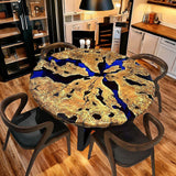 Custom Olive Epoxy Resin Round Coffee Table Blue Resin CRT-43