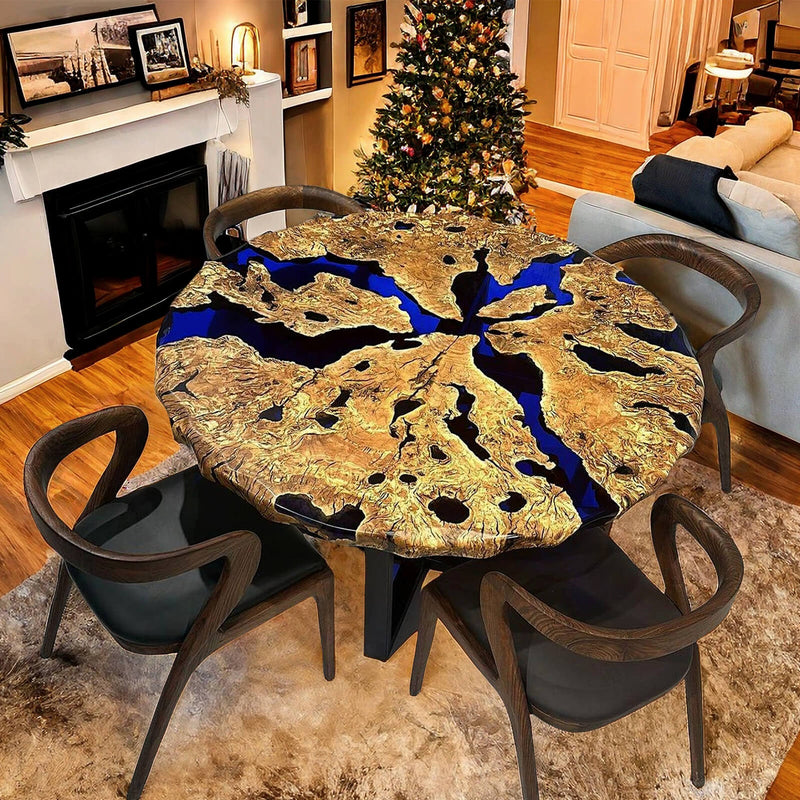 Custom Olive Epoxy Resin Round Coffee Table Blue Resin CRT-43