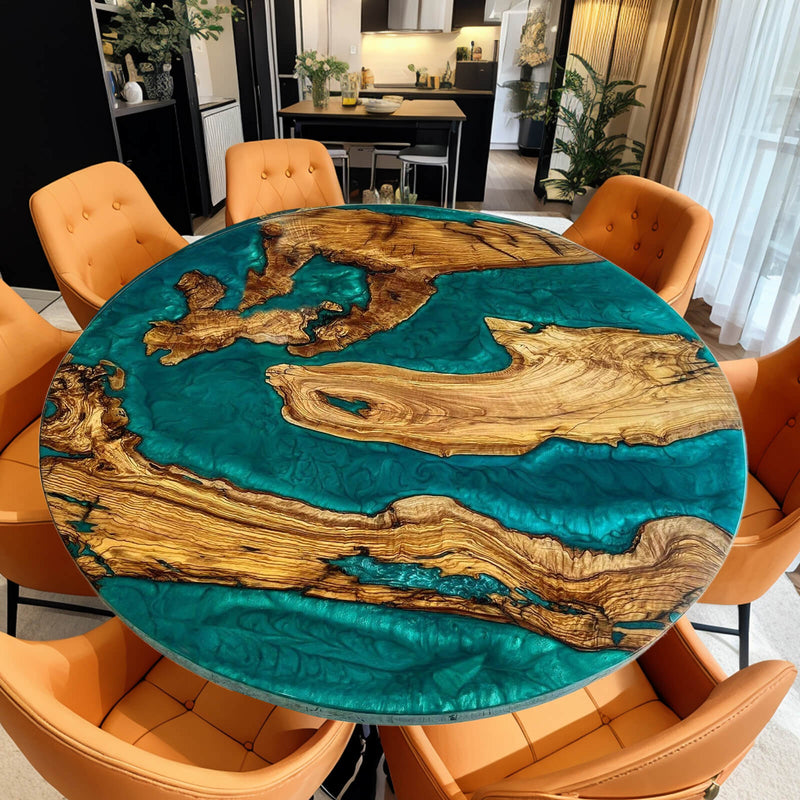 Custom Olive Epoxy Resin Round Coffee Table Blue Resin CRT-41