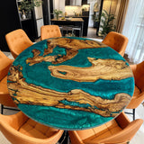 Custom Olive Epoxy Resin Round Coffee Table Blue Resin CRT-41