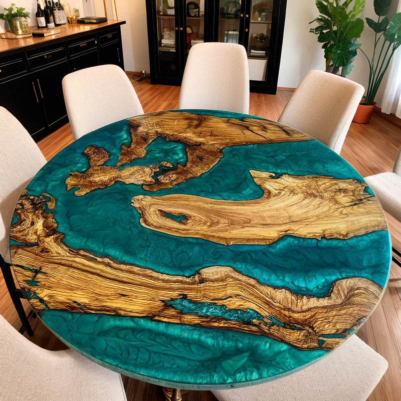 Custom Olive Epoxy Resin Round Coffee Table Blue Resin CRT-41