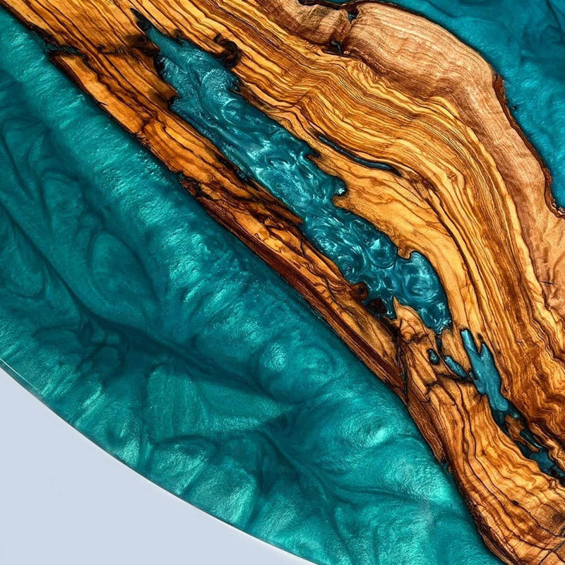 Custom Olive Epoxy Resin Round Coffee Table Blue Resin CRT-41
