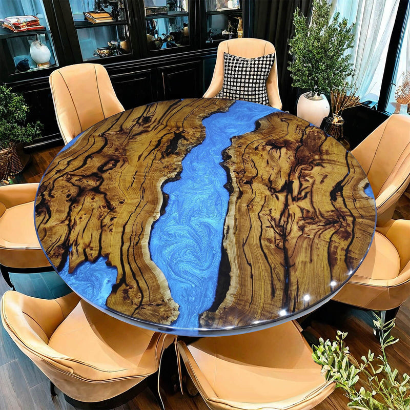 Custom Olive Epoxy Resin Round Coffee Table Blue Resin CRT-47