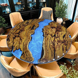 Custom Olive Epoxy Resin Round Coffee Table Blue Resin CRT-47