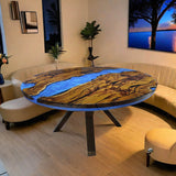 Custom Olive Epoxy Resin Round Coffee Table Blue Resin CRT-47