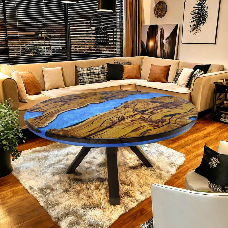 Custom Olive Epoxy Resin Round Coffee Table Blue Resin CRT-47