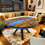 Custom Olive Epoxy Resin Round Coffee Table Blue Resin CRT-47