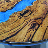 Custom Olive Epoxy Resin Round Coffee Table Blue Resin CRT-47
