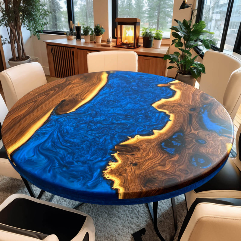 Custom Olive Epoxy Resin Round Coffee Table Blue Resin CRT-39
