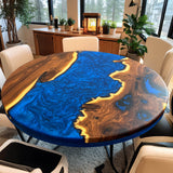 Custom Olive Epoxy Resin Round Coffee Table Blue Resin CRT-39