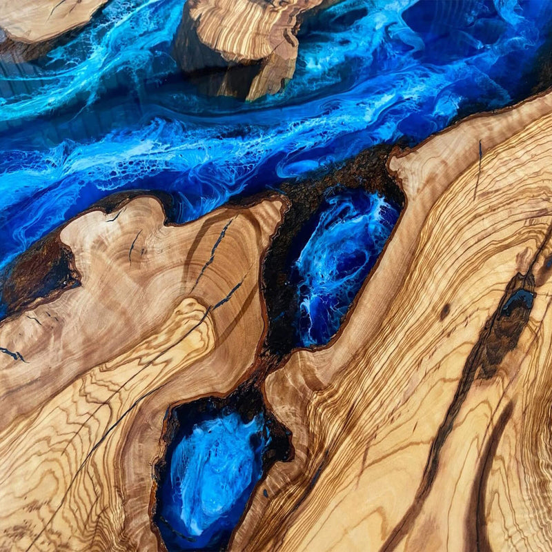 Custom Olive Epoxy Resin Round Coffee Table Blue Resin CRT-42