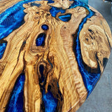 Custom Olive Epoxy Resin Round Coffee Table Blue Resin CRT-42