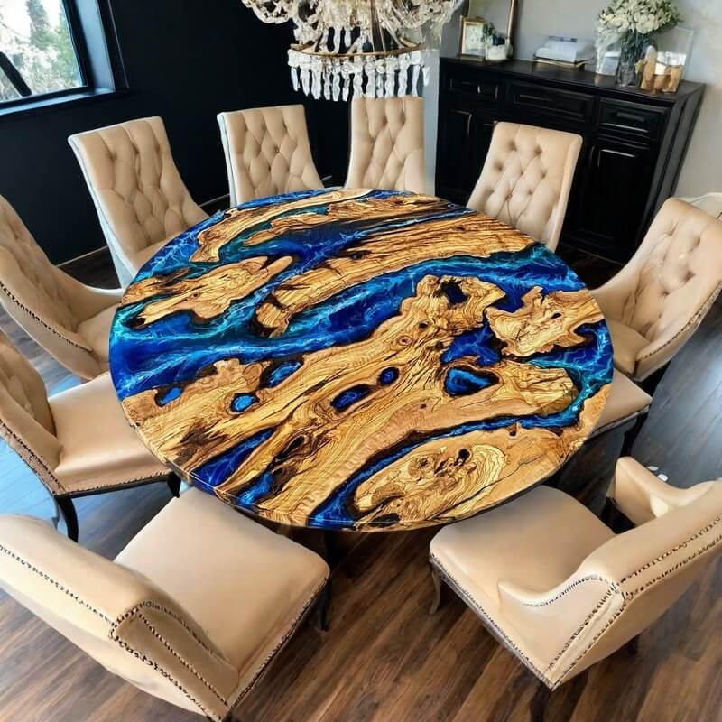 Custom Olive Epoxy Resin Round Coffee Table Blue Resin CRT-42