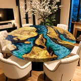 Custom Olive Epoxy Resin Round Coffee Table Blue Waves CRT-36