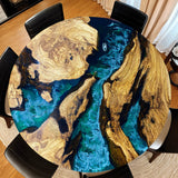Custom Olive Epoxy Resin Round Coffee Table Blue Waves CRT-36