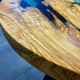 Custom Olive Epoxy Resin Round Coffee Table Blue Waves CRT-36