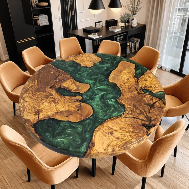 Custom Olive Epoxy Resin Round Coffee Table Green Resin CRT-38