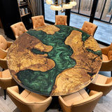 Custom Olive Epoxy Resin Round Coffee Table Green Resin CRT-38