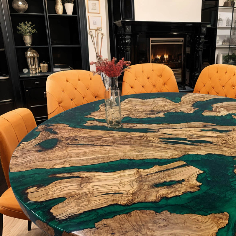 Custom Olive Epoxy Resin Round Coffee Table Green Resin CRT-40