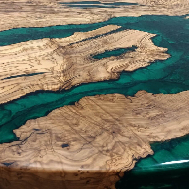 Custom Olive Epoxy Resin Round Coffee Table Green Resin CRT-40