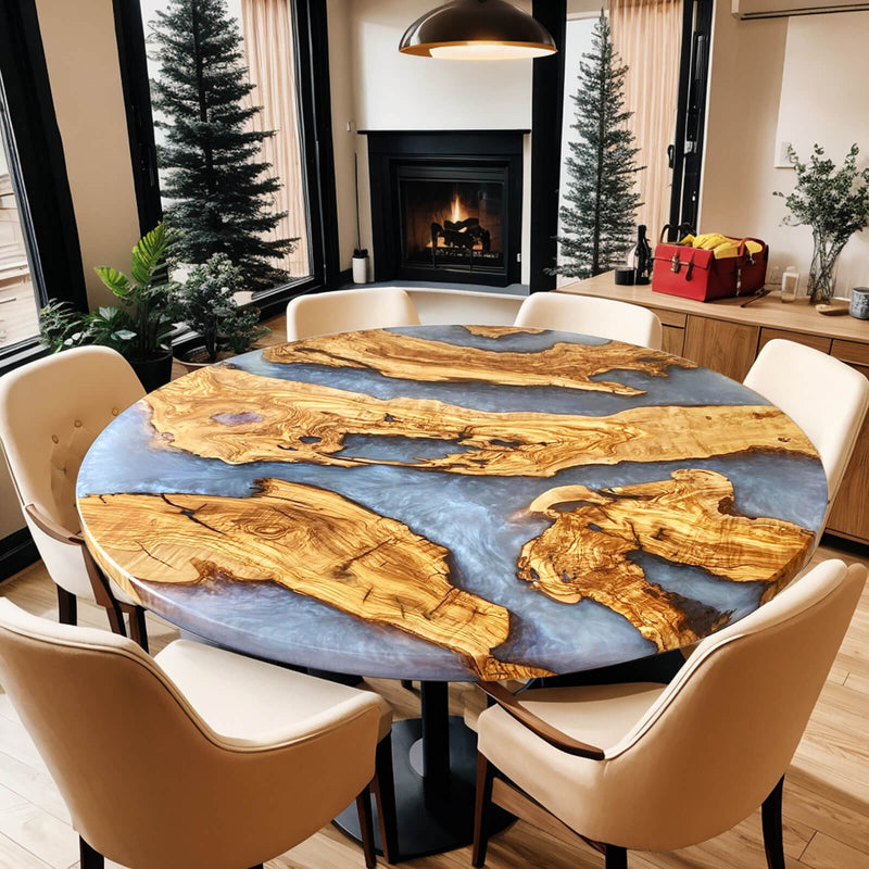 Custom Olive Epoxy Resin Round Coffee Table Grey Resin CRT-37