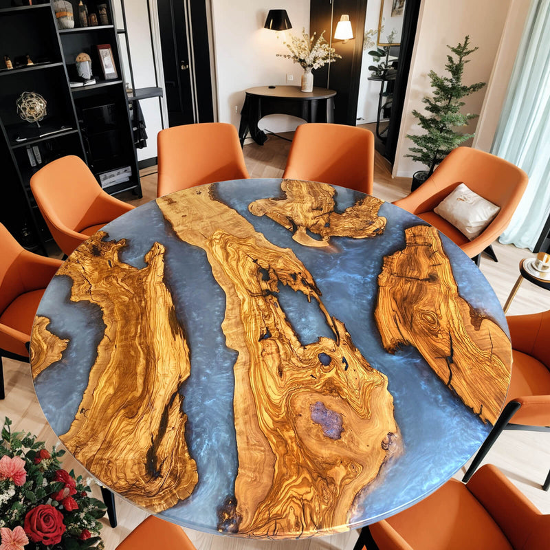 Custom Olive Epoxy Resin Round Coffee Table Grey Resin CRT-37