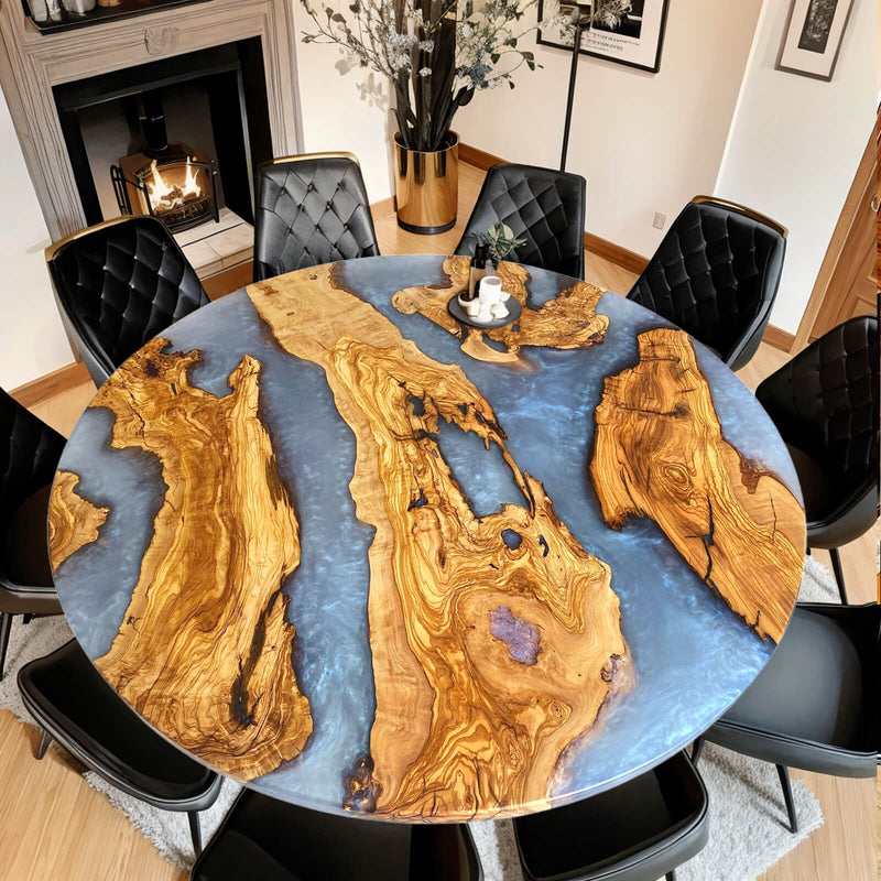 Custom Olive Epoxy Resin Round Coffee Table Grey Resin CRT-37