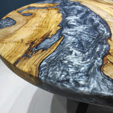 Custom Olive Epoxy Resin Round Coffee Table Pearl Gray Resin CRT-48