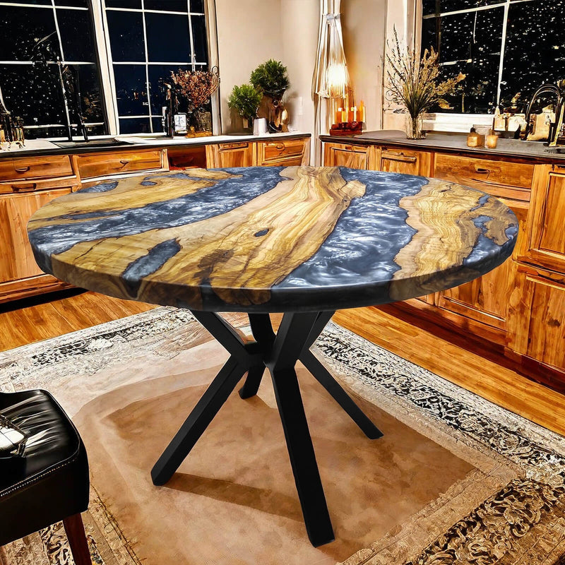 Custom Olive Epoxy Resin Round Coffee Table Pearl Gray Resin CRT-48