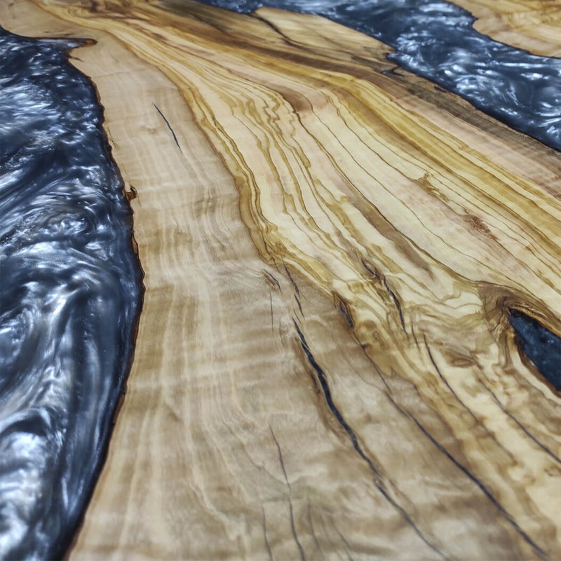 Custom Olive Epoxy Resin Round Coffee Table Pearl Gray Resin CRT-48