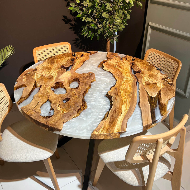 Custom Olive Epoxy Resin Round Coffee Table White Resin CRT-49