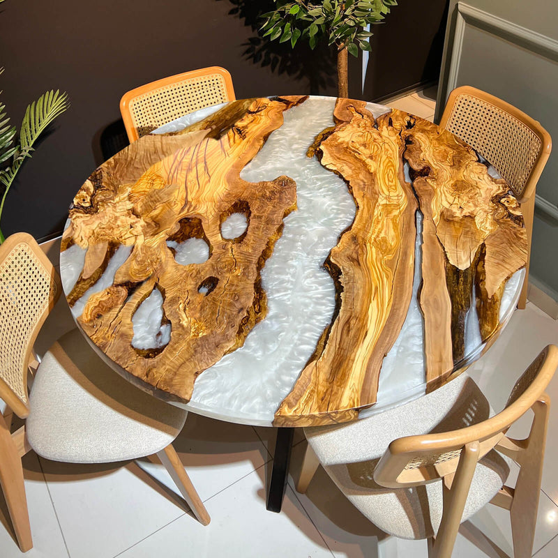 Custom Olive Epoxy Resin Round Coffee Table White Resin CRT-49