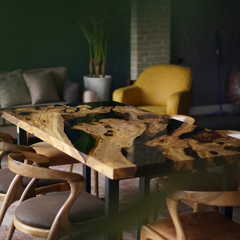 Custom Olive Epoxy Resin River Table Black Resin ORT-37