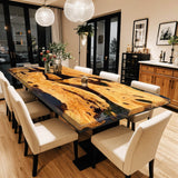 Custom Olive Epoxy Resin River Table Black Resin ORT-08