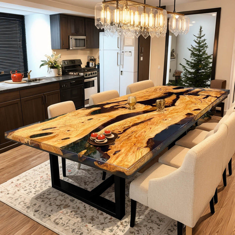 Custom Olive Epoxy Resin River Table Black Resin ORT-08