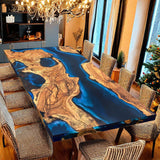 Custom Olive Wood Epoxy Resin River Table Deep Blue ORT-26